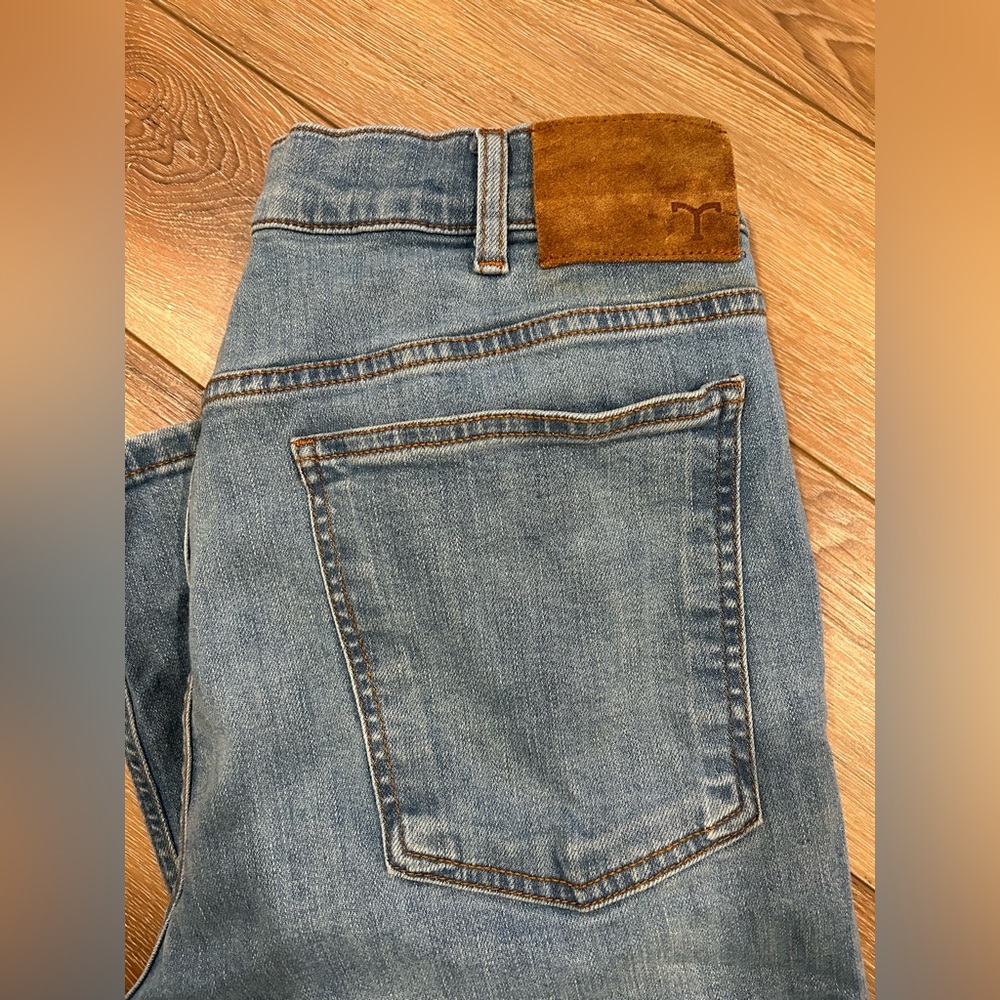 Tecovas Light Blue Straight Jeans with Brown Accents